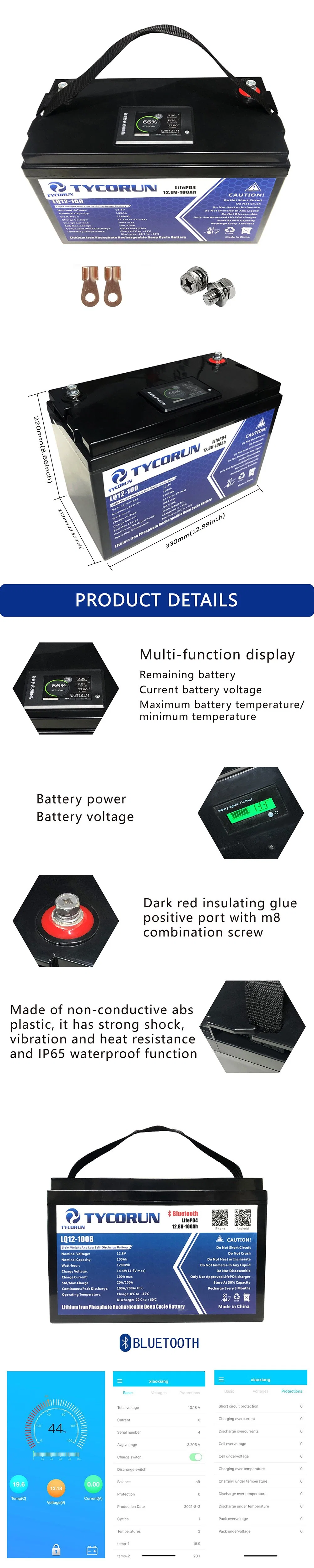 Tycorun Deep Cycle Solar Lithium Battery Pack 12V 24V 36V 20ah 36ah 50ah 100ah 120ah 150ah 200ah 300ah 400ah LiFePO4 Lithium Ion Battery for RV Golf Cart